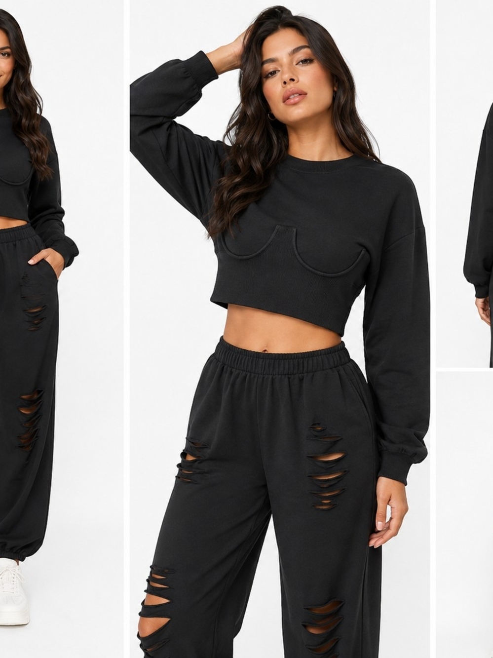Distressed High-Waist Black Joggers - Women Track Pants